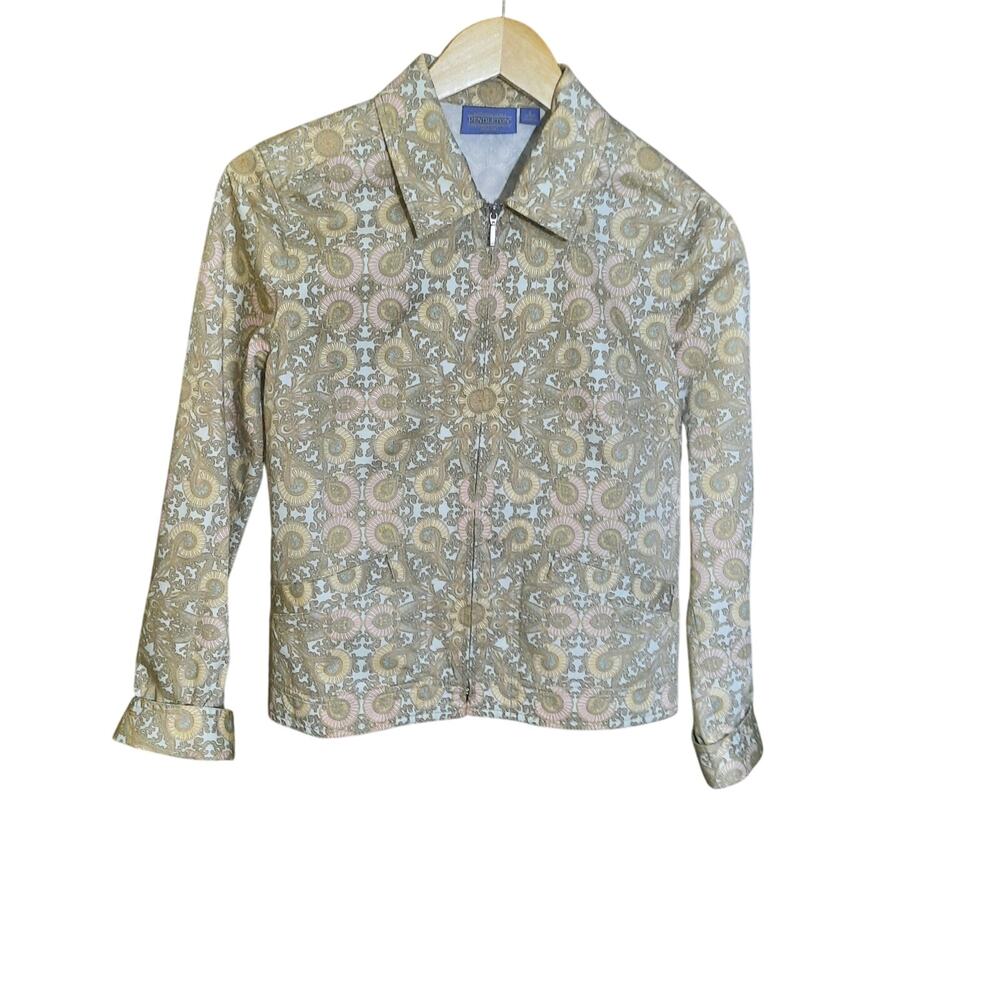 Pendleton Womens Tan Paisley Pattern Collared Neck Full Front Zip Jacket Size SP